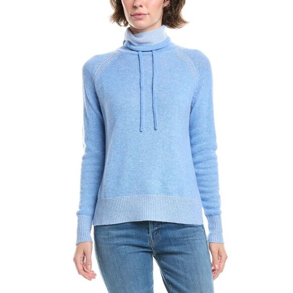 Forte Cashmere Womens  Plaited Drawstring Funnel Neck Cashmere Sweater